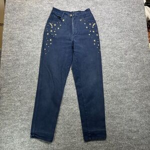 Vintage Monique Skinny Jeans Womens Blue Denim Studded Embroiderd USA Made 26X30